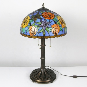 LongHuiJing 16Inch Tiffany Style <b>Rose</b> Stained Glass Lampshade Table Lamps Antique Bronze 3-<b>light</b> With Brown Copper Base - Product Image 6