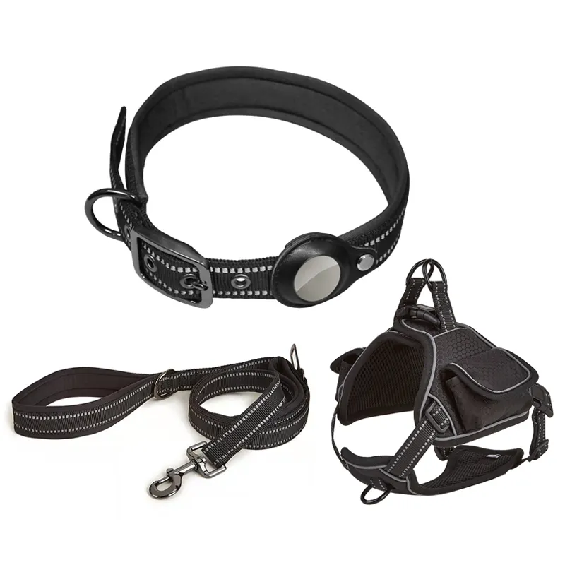Impermeável respirável prémio nylon durável segurança reflexiva Airtag Dog Collar arnês leash set