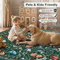 Grand tapis vert foncé motif papillon insecte, avec envers en caoutchouc, résistant aux taches, lavable, antidérapant, pour chambre d'enfant et décoration intérieure