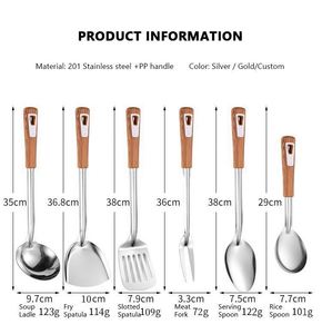 Utensilios de Cocina de Acero Inoxidable, Juego de Cucharas y Espátulas con Mango de PP con Aspecto de Madera, Colador, Utensilios de Cocina para Cocinar - Product Image 5