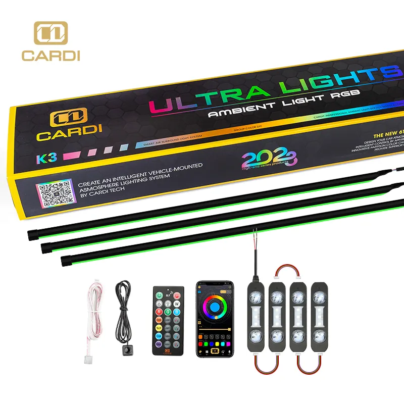 Đèn Nội Thất Xe Hơi "CARDI" K3 Đèn Led Sàn Tự Động Thay Đổi Màu Rgb Dải Ánh Sáng Lạnh Linh Hoạt