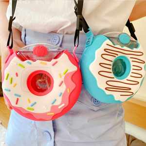 Trendy Donut Straw Cup Creative Ins Korean Version Children's Anti-fall Portable Strap <b>PC</b> Leakproof Multi-color Cute Water - Product Image 1
