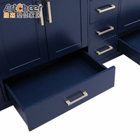 Meuble de salle de bain avec miroir, meuble-lavabo de salle de bain, couleur bleue, double vasque, bois massif