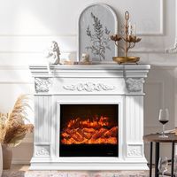 Cheminée sculptée vintage française avec flamme LED, meuble décoratif pour salon et maison d'hôtes