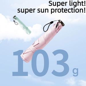 ร่มกันแดดกันฝนพับได้ 5 ตอน น้ำหนักเบาพิเศษ 103 กรัม พร้อมเคลือบสีดำ UPF50 สำหรับผู้หญิงเดินทาง รับทำโลโก้ OEM - Product Image 2