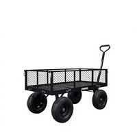 Chariot utilitaire de jardin robuste à quatre roues de bonne qualité, plateforme en acier grillagé, finition OEM verte thermolaquée pour la ferme