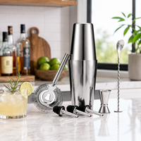 Juego de Coctelera Boston de Acero Inoxidable Pulido Espejo de 7 Piezas con Jigger, Colador, Cuchara y 3 Vertedores para Bar en Casa y Bartender