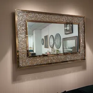 Espejo de pared enmarcado de estilo contemporáneo, pieza decorativa de cristal dorado rosa para sala de estar, muebles modernos para el hogar