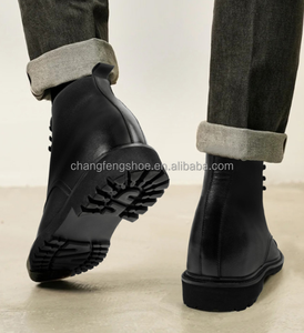 รองเท้าบูทเชลซีหนังแท้สีดำสำหรับผู้ชาย  แบบกันน้ำ เพิ่มความสูง 8 ซม. รองเท้าบูทข้อเท้าสำหรับฤดูหนาว พื้นยาง - Product Image 5