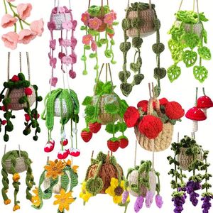 Factory Crochet Knitted Flowers <b>Car</b> Hanging Accessories Handmade Amigurumi Kitting Floral Basket Potted Pant Pendant <b>Ornaments</b> - Product Image 1