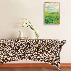 Leopard Print Elastic Tablecloths 6 Foot Rectangle Stretch Spandex <b>Table</b> <b>Cover</b> for Dining Rectangular Fitted Tablecloth - Product Image 1