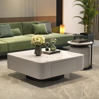 Table basse moderne de luxe carrée en bois avec dessus en marbre en métal pour petit salon design de meubles extensibles multifonctions