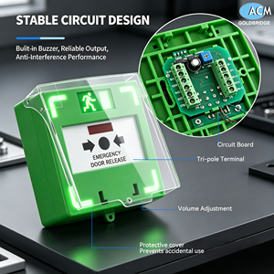 ホットセール ABS 12V DPDT コールポイント リセット可能 グリーン ブレイクガラス式 火災警報器 緊急脱出ドアリリースボタン LED/ブザー付き - Product Image 4