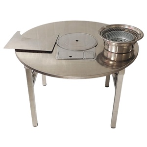 Korean Restaurant Hotpot Butane Gas Stove &amp; Charcoal Stove 2-in-1 BBQ Grill <strong>Picnic</strong> <strong>Table</strong> <strong>Folding</strong> Stainless Steel Dining <strong>Tables</strong> - Product Image 1