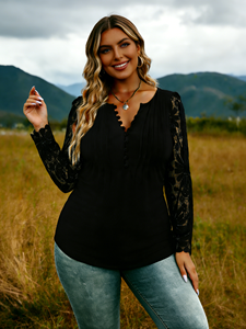 Chemisier ample en fibre de lait pour femme grande taille, à manches longues, avec boutons et dentelle, idéal printemps/automne/été - Product Image 5