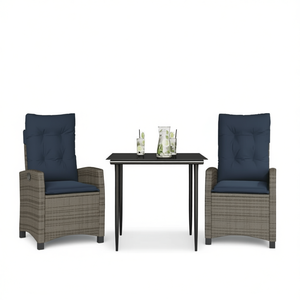 Ensemble de salle à manger de jardin en rotin bleu marine pour 2 personnes, meubles d'extérieur résistants aux intempéries, design contemporain, structure en métal - Product Image 1