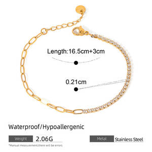 Pulsera y brazalete de moda de acero inoxidable 316L resistente al agua y al deslustre, chapado en oro de 14K y 18K, pulsera tipo tenis para mujer - Product Image 6