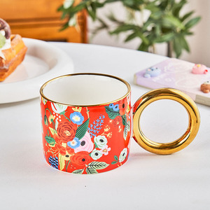 <span class=keywords><strong>Tasse</strong></span> en céramique à fleurs de luxe légère, plaquée or, <span class=keywords><strong>grande</strong></span> poignée, mug - Product Image 3