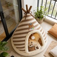 Lit pour chat triangulaire mignon, confortable et chaud, tente tipi douillette, tunnel pour chiens et chats, lit en peluche doux, lavable, niche pour animaux de compagnie