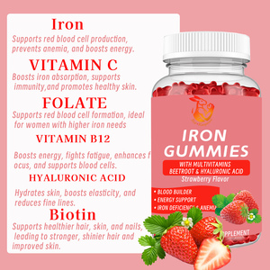 Gummies de Fer à Marque Blanche avec Acide Hyaluronique, Acide Pantothenique, pour la Production de Globules Rouges, Compléments Alimentaires à Base de Plantes - Product Image 3