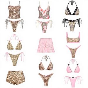 Fabricant de Maillots de Bain Haute Qualité Personnalisés, Ensemble de Bikini Micro String Sexy à Imprimé Léopard Trois Pièces avec <span class=keywords><strong>Short</strong></span> de Bain pour Femmes - Product Image 1