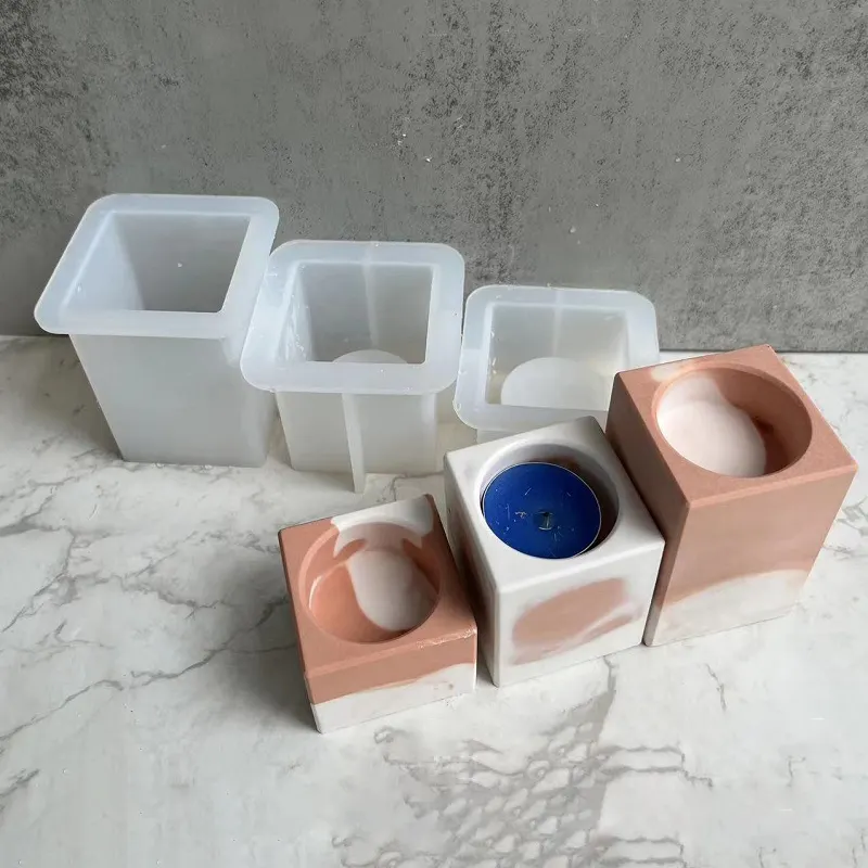 New Ideas DIY Square Candle Holder Concrete Cement Silicone Resin Mold Aromatherapy Candle Holder Gift Making