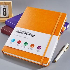 Carnet de journalisation grand format A4 à couverture rigide en cuir, reliure cousue, 320 pages, papier ligné 100 GSM, lignage collège, OEM/ODM - Product Image 3