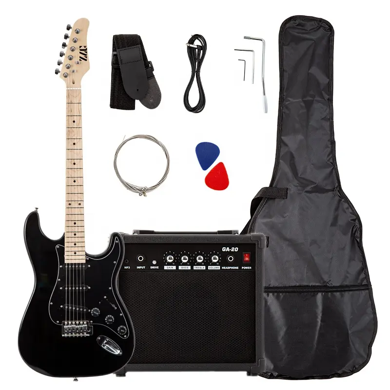 ZLG 6 dize ST gitar seti 20W amplifikatör üretici tedarik OEM 39 'elektrik gitar acemi için set