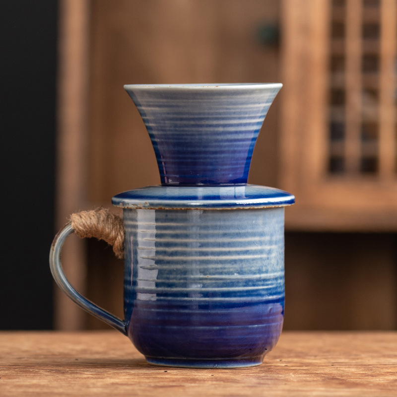 Set da 1-3 pezzi di bollitore pour-over con lacci - blu modificato in forno - 260 ml