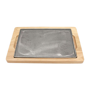 Assiette Teppanyaki avec base en bois grande assiette à steak en fonte usage domestique gril plateau <span class=keywords><strong>de</strong></span> <span class=keywords><strong>cuisson</strong></span> poêle à steak gril <span class=keywords><strong>plaque</strong></span> <span class=keywords><strong>de</strong></span> serveur - Product Image 1