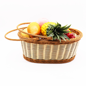 Panier de rangement ovale à fond <span class=keywords><strong>plat</strong></span> de qualité supérieure, écologique, en plastique, avec poignée en <span class=keywords><strong>rotin</strong></span>, pour aliments et fruits - Product Image 4