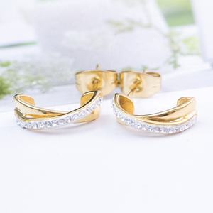 Pendientes con Diseño de Cruz y Cristales, Joyería de Acero Inoxidable con Baño de Oro PVD para Mujer, Fábrica China - Product Image 3