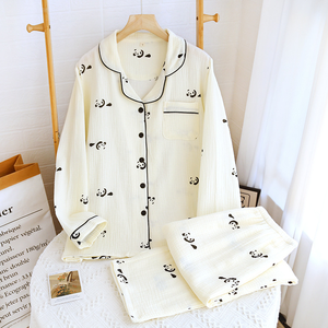 2025 nuova moda semplice e elegante pigiami da donna 100% in cotone crêpe <span class=keywords><strong>Panda</strong></span> modello Casual da donna per la casa - Product Image 3