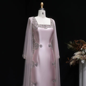 Vestidos de noche de dos piezas con manga larga Lsz326, cuello cuadrado con cristales, vestidos formales elegantes para mujer, Jancember - Product Image 4