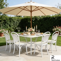 Chaise de salle à manger en bois massif blanc avec dossier en rotin rond, style français, pour café, restaurant, mariage, événement