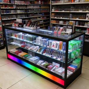 Vitrine d'exposition pour voitures avec LED, vitrine en verre trempé personnalisée, éclairage de base LED couleur, présentoir pour produits de fumer - Product Image 1