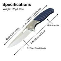 Couteau pliant de camping de poche DIY pour l'extérieur, lame en acier inoxydable D2 de 3,23 pouces, épaisseur de 3 mm, manche en acier inoxydable G10