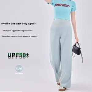 Pantalon de <span class=keywords><strong>grossesse</strong></span> extensible en soie glacée avec cordon de serrage, soutien sans armatures, confortable, coupe ample, pour l'été, style <span class=keywords><strong>jogging</strong></span> - Product Image 1
