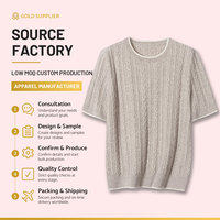 Blusa de punto trenzado de mezcla de lana y cachemira para mujer, manga corta, cuello redondo, jacquard retorcido, estilo preppy, OEM