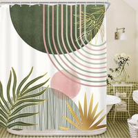 Milieu du siècle Boho rideau de douche pour salle de bain décor abstrait moderne soleil minimaliste esthétique courbe feuilles géométrique étanche
