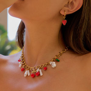 J & <span class=keywords><strong>D</strong></span> grazioso PVD in vetro placcato <span class=keywords><strong>oro</strong></span> <span class=keywords><strong>arancio</strong></span> pesca acrilico collana di perle ciondoli bracciale gioielli Set per le vacanze estive dell'oceano - Product Image 2