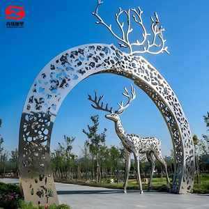 مخصص الحديثة الفولاذ المقاوم للصدأ الغزلان النحت المعدني المصقول حسب الطلب صناديق خشبية قوية اللون في الهواء الطلق الديكور نمط حديقة الحيوان - Product Image 1