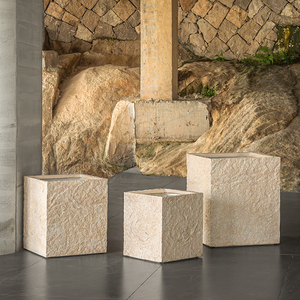 Maceta cuadrada para plantas de barro: recipiente para plantas grande, de alta gama y ligeramente lujoso con textura de piedra, maceta para decoración de plantas - Product Image 2