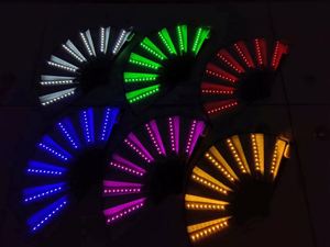33cm LED <b>Large</b> Rave Folding Hand <b>Fans</b> with Bamboo Ribs and White or Black Fabric Battery Included - Product Image 6