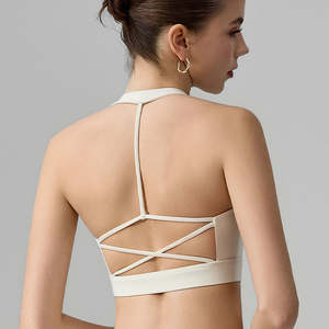 Haut de sport pour femme, soutien-gorge de yoga à col en U amovible, sensation de nu, respirant, design noué au dos, matière spandex/nylon, course à pied, devant - Product Image 3