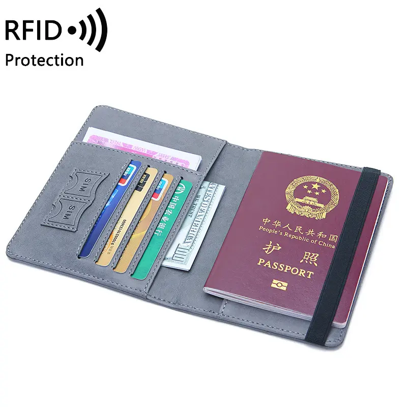 กระเป๋าใส่หนังสือเดินทางแบบหนังใส่บัตรแบบป้องกัน RFID