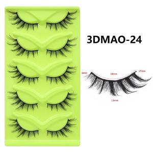 Vente en gros des faux cils les plus populaires, 5 paires, série œil de chat 3D, faits à la main, en fausse fourrure de vison, avec boîte verte - Product Image 4