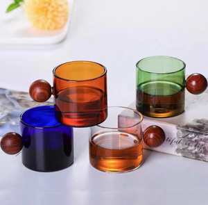 แก้วมัคแก้วทนความร้อนสีดำสีน้ำเงินสีเขียวสำหรับชา 120 มล. สไตล์กังฟูขนาดเล็กพร้อมของขวัญด้ามจับไม้ - Product Image 2