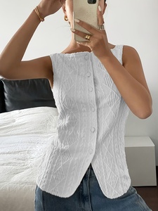 Nuevo Top sin Mangas para <span class=keywords><strong>Mujer</strong></span>, Cuello Cuadrado, Texturizado, <span class=keywords><strong>Calado</strong></span>, Informal, Versátil, para Uso Diario o Vacaciones, <span class=keywords><strong>Chaleco</strong></span> de Punto - Product Image 5