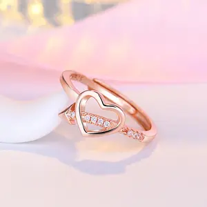 Go Party Korean Styles Diamant Ehering Ein Pfeil durch das Herz Öffnen Kristall Fingerringe Frauen Versprechen Verlobung